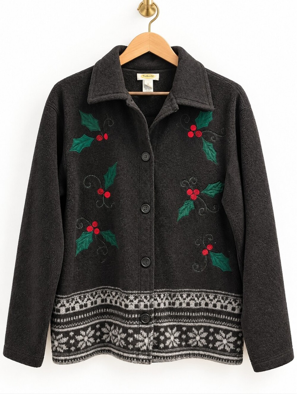 Talbots Vintage Christmas Fleece Jacket Large